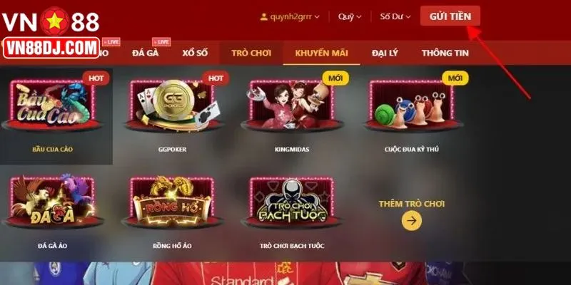Nạp vốn vào tài khoản VN88 để tham gia cá cược và nhận ưu đãi hấp dẫn